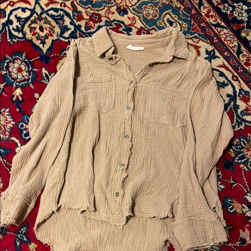 Women's Beige Button-Up Top